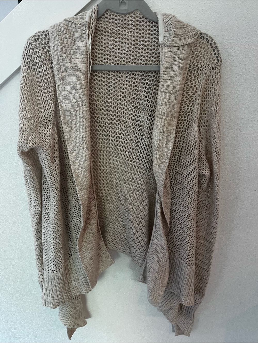 Roxy Open-Knit Hooded Cardigan in Beige